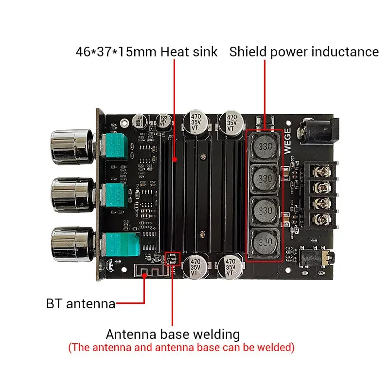 TDA7498E 2*150W Audio Power Amplifier BT 5.0 Stereo Subwoofer HiFi Class D Digital Music Home Theater AUX Equalizer AMP