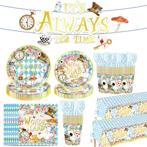 アリス使い捨て食器誕生日パーティーの装飾ベビーシャワープレートカップナプキンの装飾 6つの最高のセールスパーティーの装飾不思議の国のアリス-5