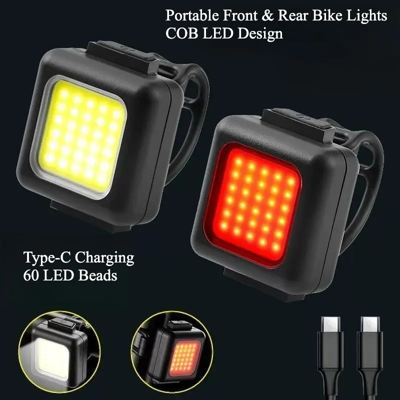 Bike Light Set Rechargeable, Front & Rear Lights, Super Bright, Long Runtime, for Mountain Bike & Road Bike Night Riding
