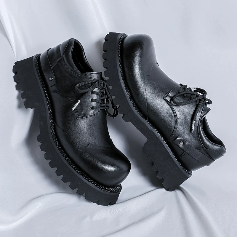 

Men's derby casual Black leather shoes Luxury designer fashion style Office or party 38-46 Outdoor trendy Street Versatile