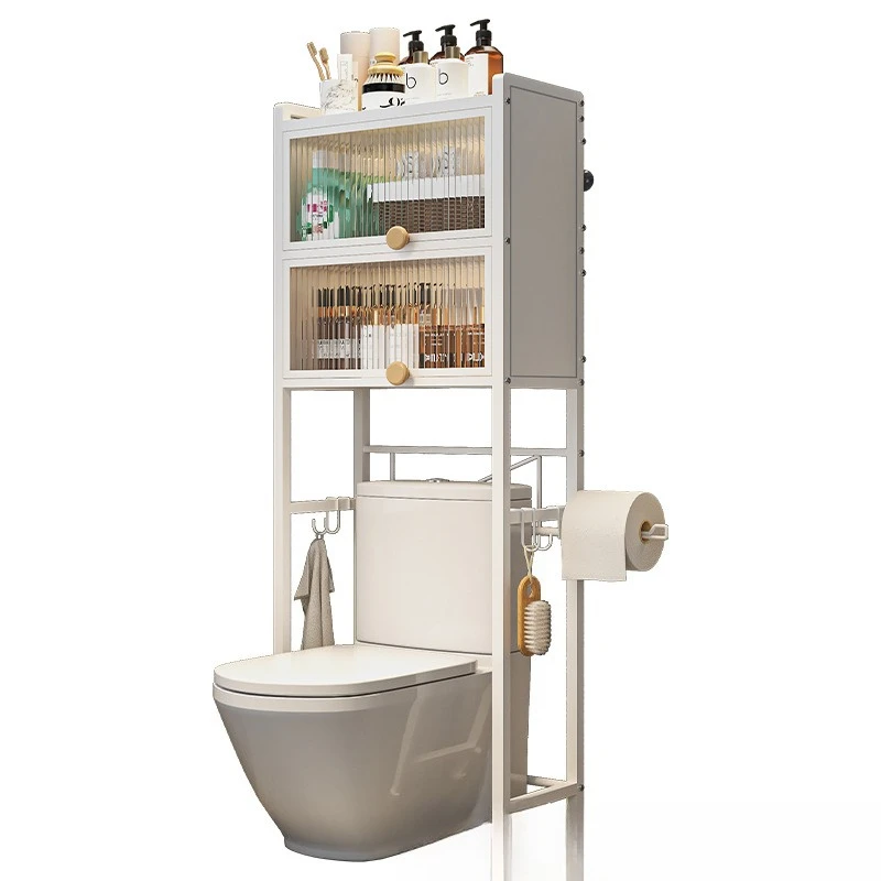 

Toilet rack with cabinet door Toilet floor-to-ceiling multi-layer locker Bathroom toilet multi-functional storage rack