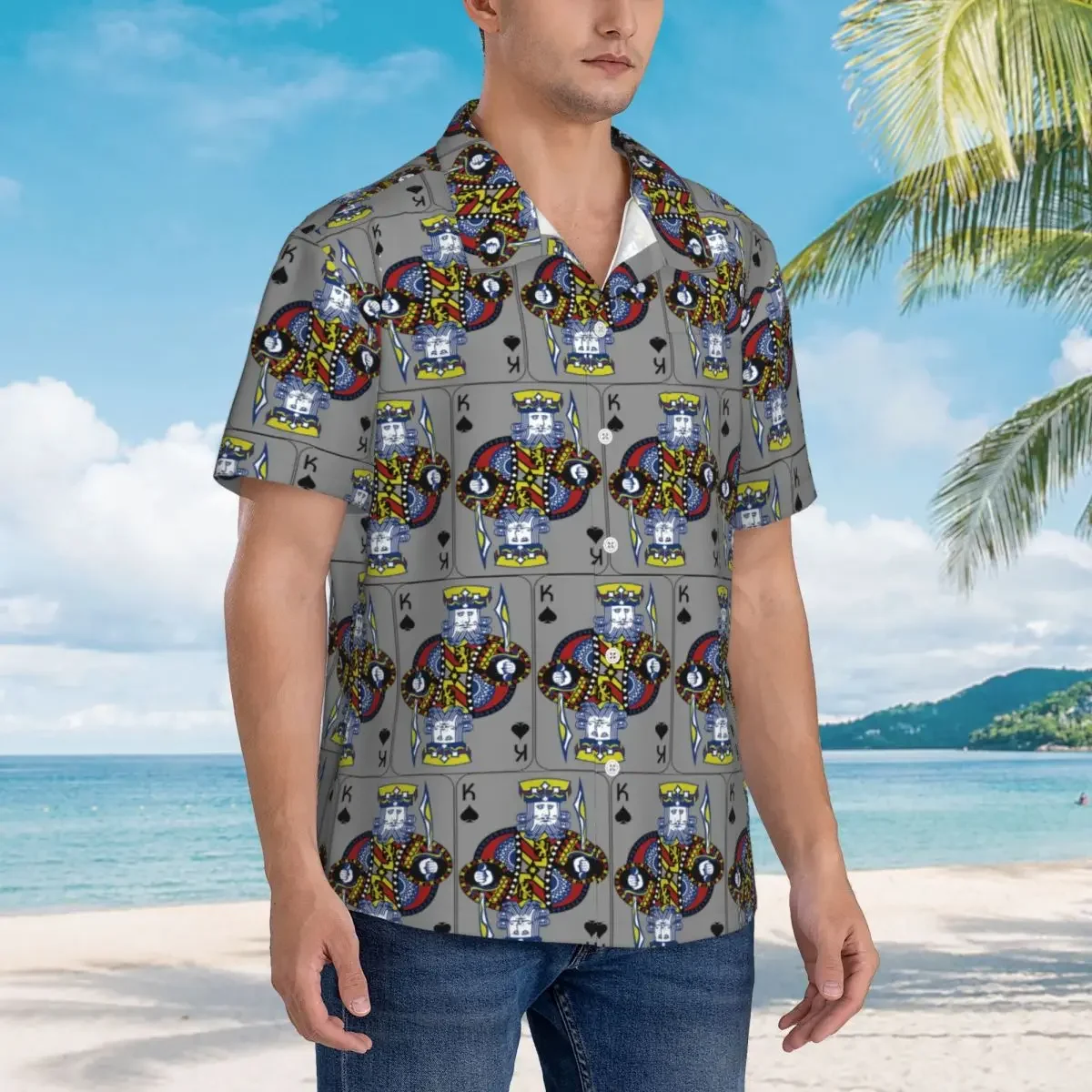 King Of Spades Poker Playing Card Hawaiian Shirts Fashion Men Short Sleeve Shirt for Summer Beach Men's Lapel Tops