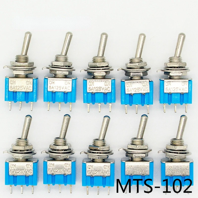 10pc/LOT Blue Mini MTS-102 3-Pin SPDT ON-ON 6A 125VAC Miniature Toggle Switches