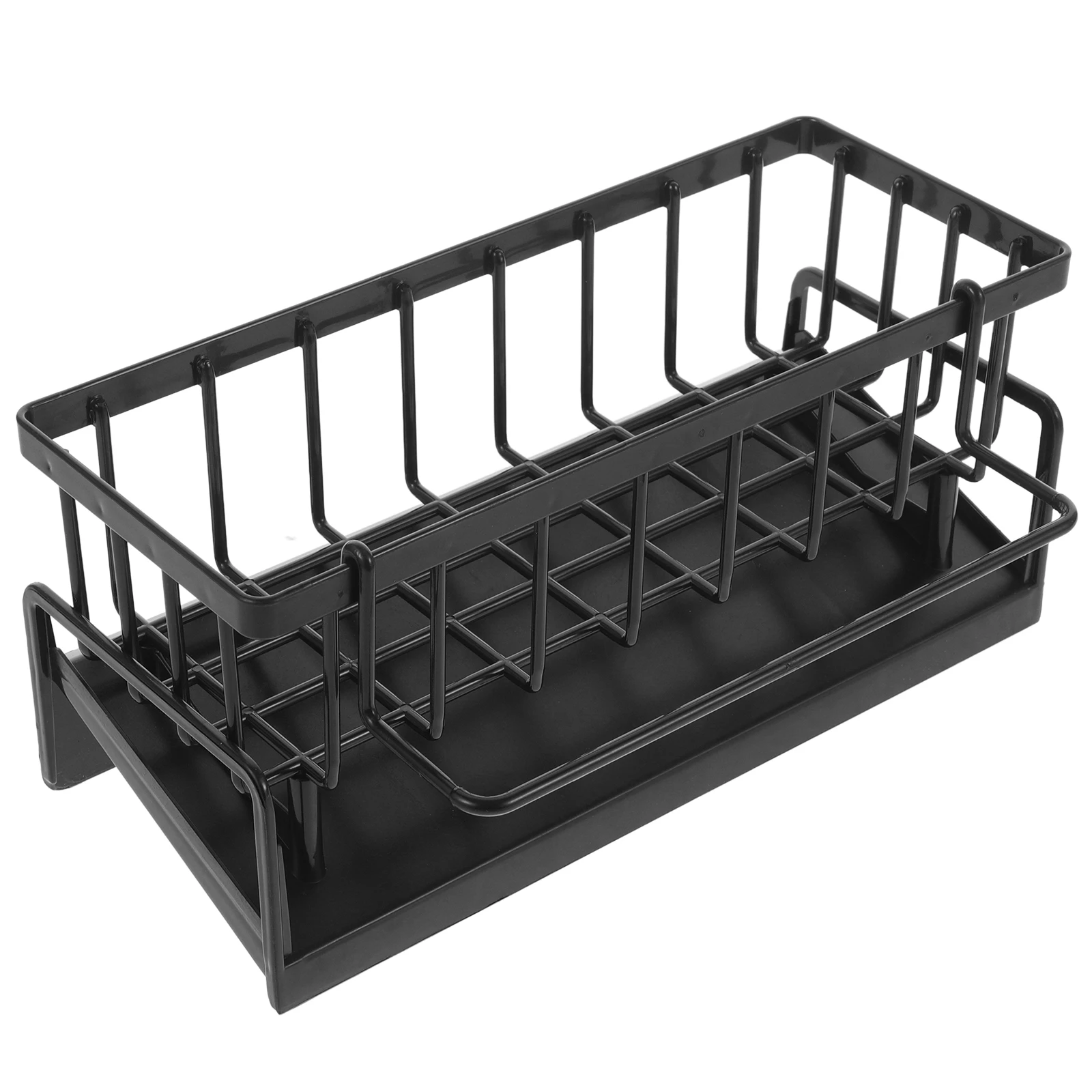 

Kitchen Sponge Holder Sink Rack Storage Organizer Drainer Basket Dish Drying No Drill Black Rod Plastic Durability Countertop