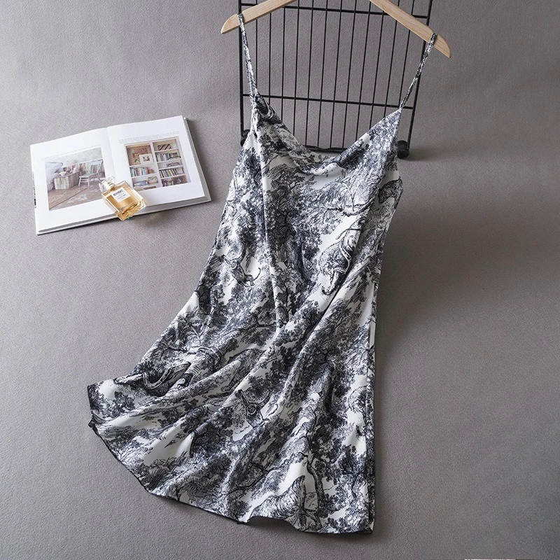 

Сексуальная ночная сорочка с принтом, женская ночнушка, домашняя одежда, пеньюар на бретельках, атласное платье для дома, повседневная домашняя одежда, одежда для отдыха