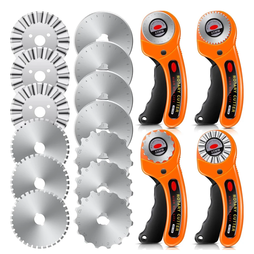 45mm Rotary Cutter with 5 Replacement Blades Fabric Cutter with Safety Lock for Sewing Fabric Leather Quilting Perforating Tool