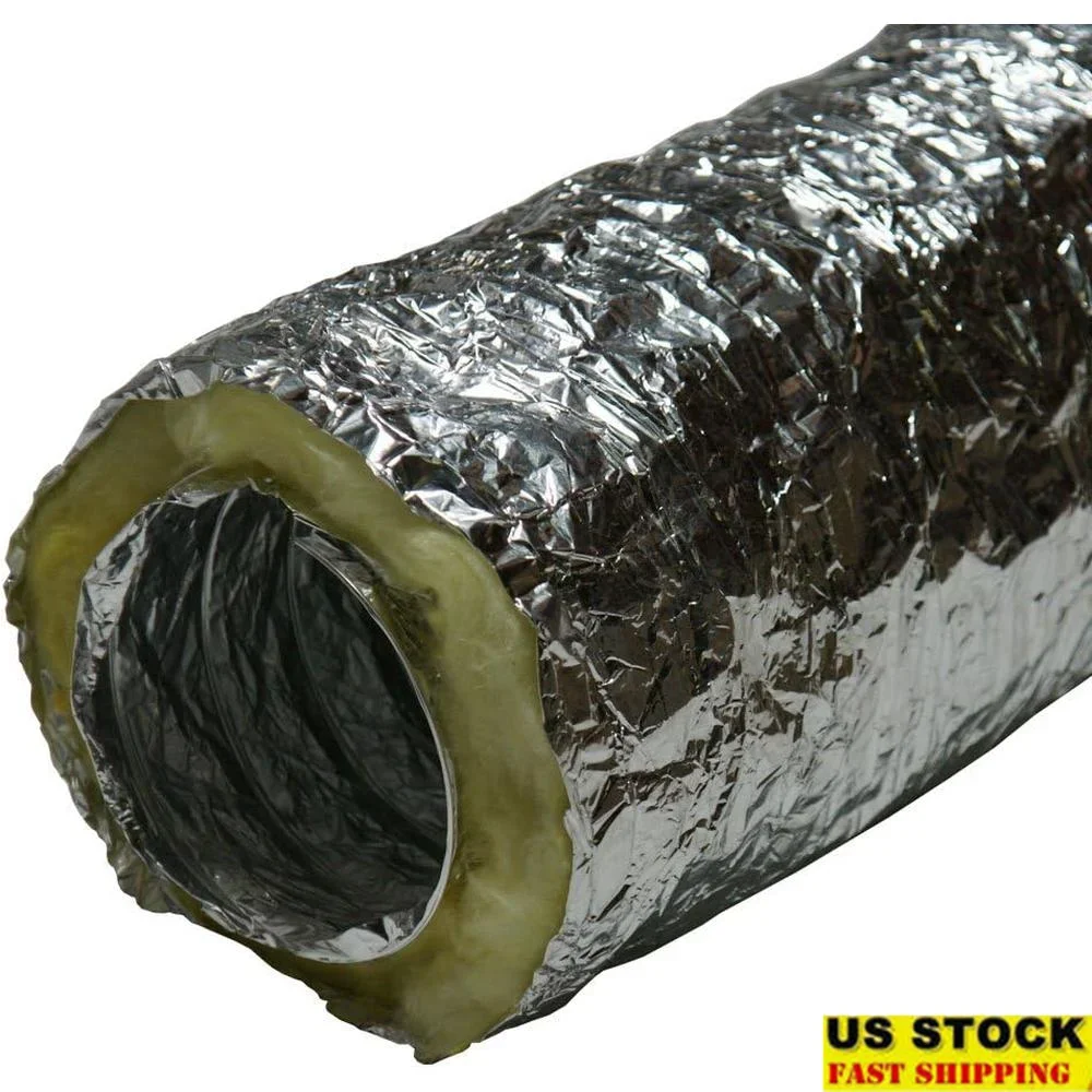 

Гибкий воздуховод с изоляцией HVAC, вентиляционный шланг, 4 дюйма, 25 футов, акустическая теплоизоляция, температура кондиционера