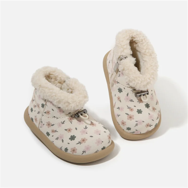 الشتاء حذاء طفل جلد أزهار لطيفة الدافئة أفخم الأميرة الاطفال أحذية مقاوم للماء موضة طفل الفتيات الأحذية القطنية الاتحاد الأوروبي 16-25