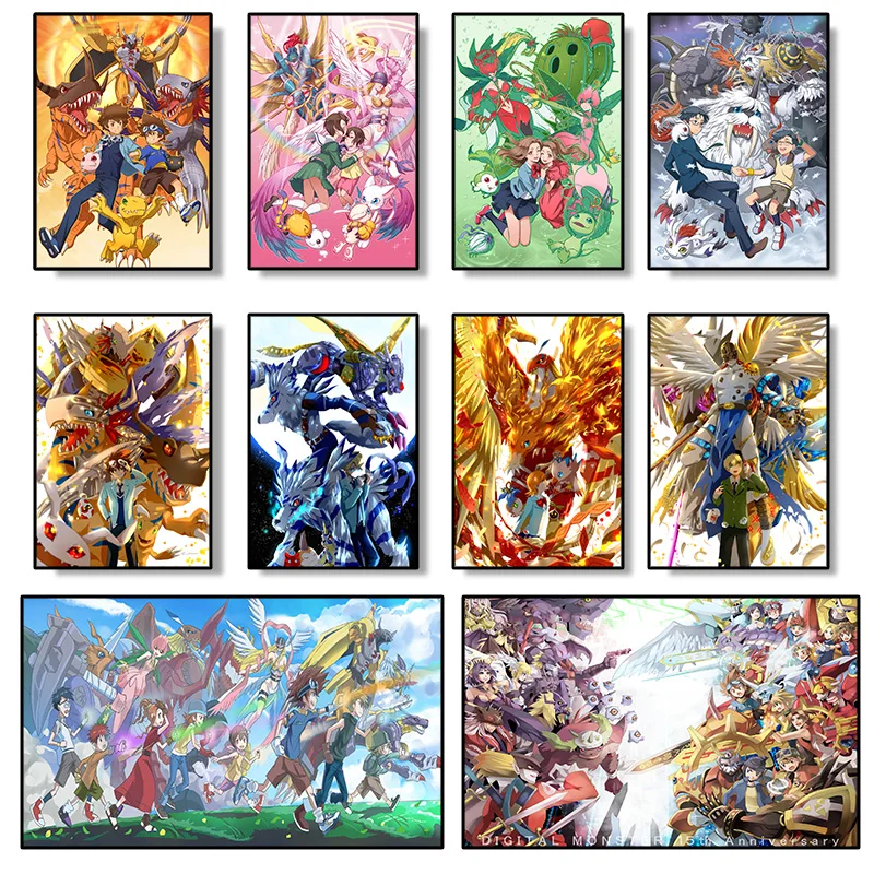 Popular Anime Digimon Poster Pictures White Kraft Paper Cuadros Art Deco Mural Home Children's Room Wall Decoration