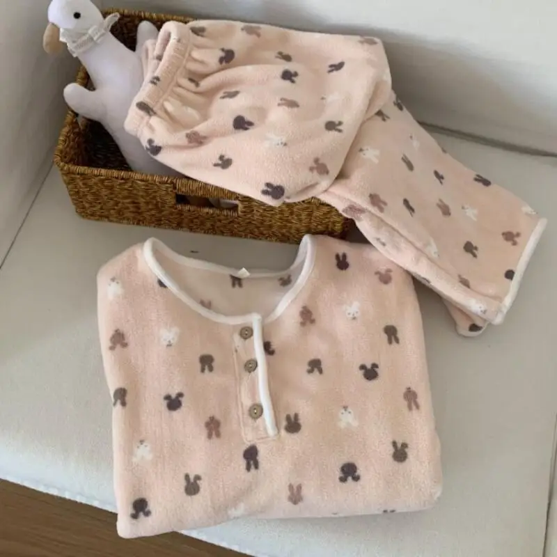 الشتاء ليوبارد طباعة امرأة بيجامة مجموعة رشاقته إضافة ملابس نوم قطنية الدفء ملابس خاصة مريحة المرجان الصوف فتاة Homewear #6