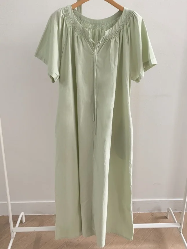 Vestido F Dongda Gate 2025 Verão Novo E Simples com Design de Gola Redonda Versátil Saia Longa Estilo ma...