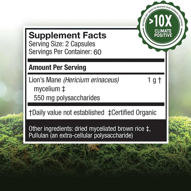 Premium Lion's Mane Capsules, Promotes Mental Clarity, Focus and Memory, Mushroom Supplement, Original Flavor Non-GMO
