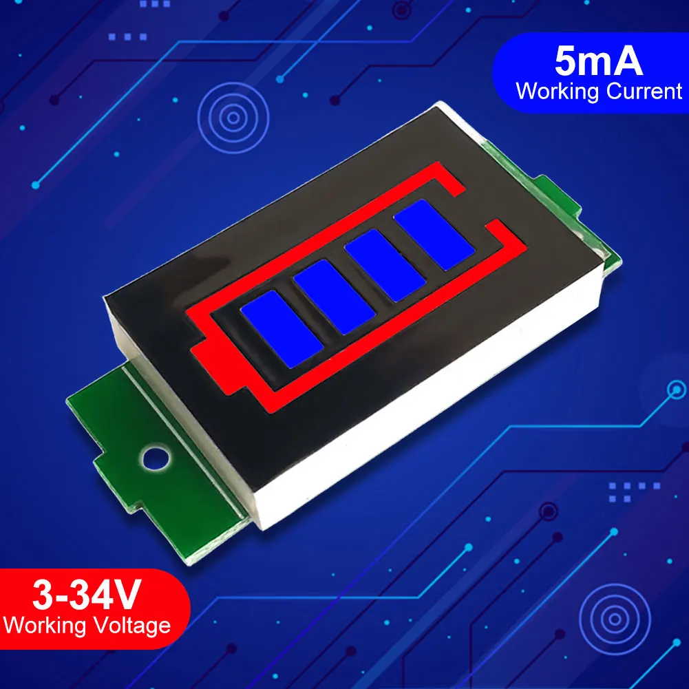 1/2/3/4/6/7/8S Lithium Battery Capacity Indicator Module LED Display Lithium Battery Level Indicator 4 Sections 3-34V 5mA