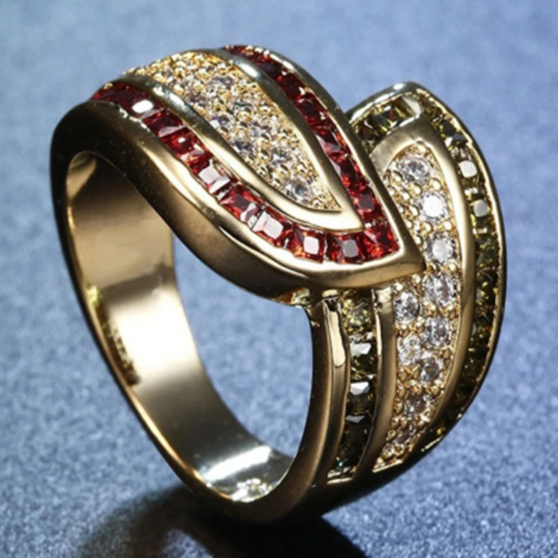 New Staggered Micro Pave Stone Ring For Women Men Fashion Red Wedding Ring Good Jewelry