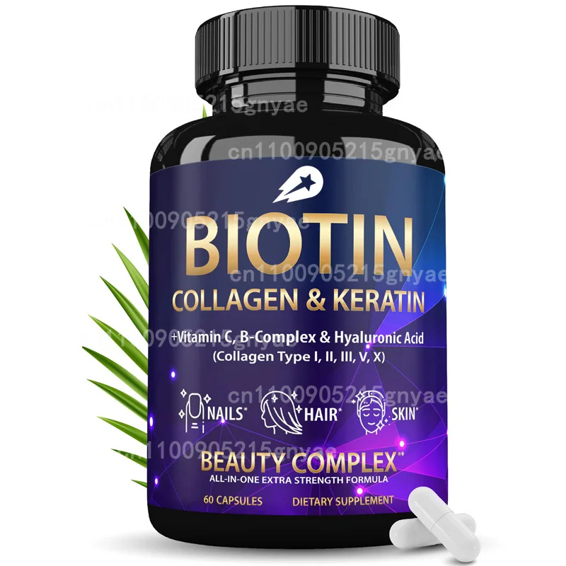 

Biotin Contains 60 Capsules of Hyaluronic Acid, Collagen, and Keratin for Nails and Skin, As Well As Vitamins, B1、B2、B3、B6、B7