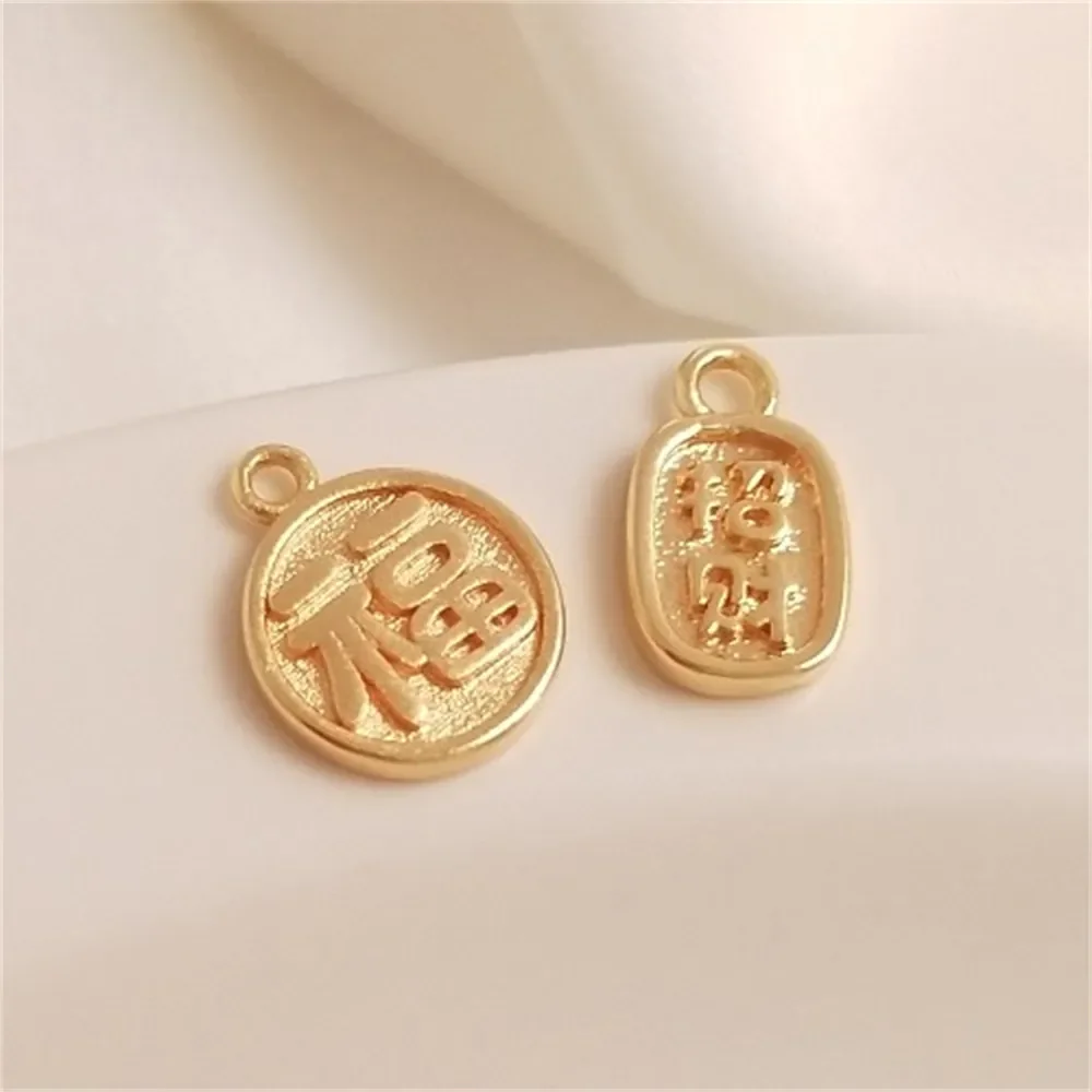 Bronze Blessing 14K Gold-Color Medallion Blessing Pendant Oval Beckoning Small Pendant DIY Jewelry Charm Accessories K091