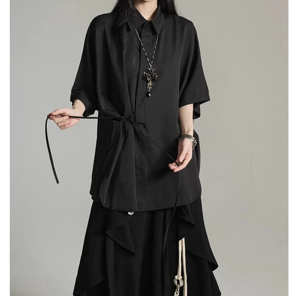 Men's Oversized Asymmetrical Shirt Japanese Avant-Garde Short Sleeve Loose Fit Minimalist Streetwear Top 2026 New