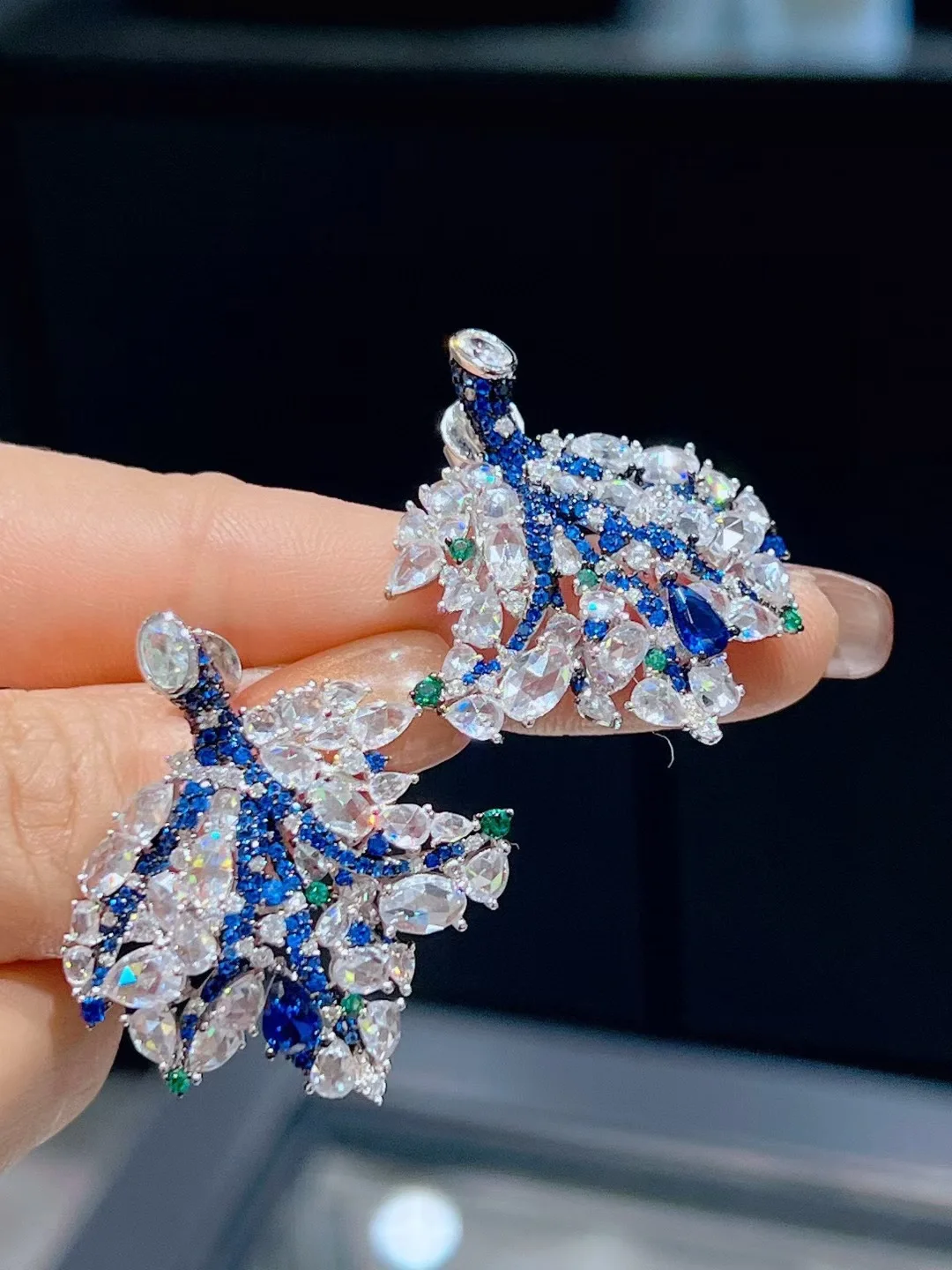 

925 sterling silver with cubic zircon leaf drop earring blue and white mixed color fine women jewelry