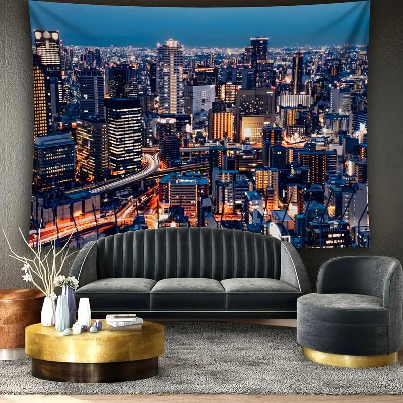 VIKAMA Tokyo City Night Scene Tapestry, Urban Skyscraper Landscape Wall Hanging, Aesthetic Bedroom Dorm Decor