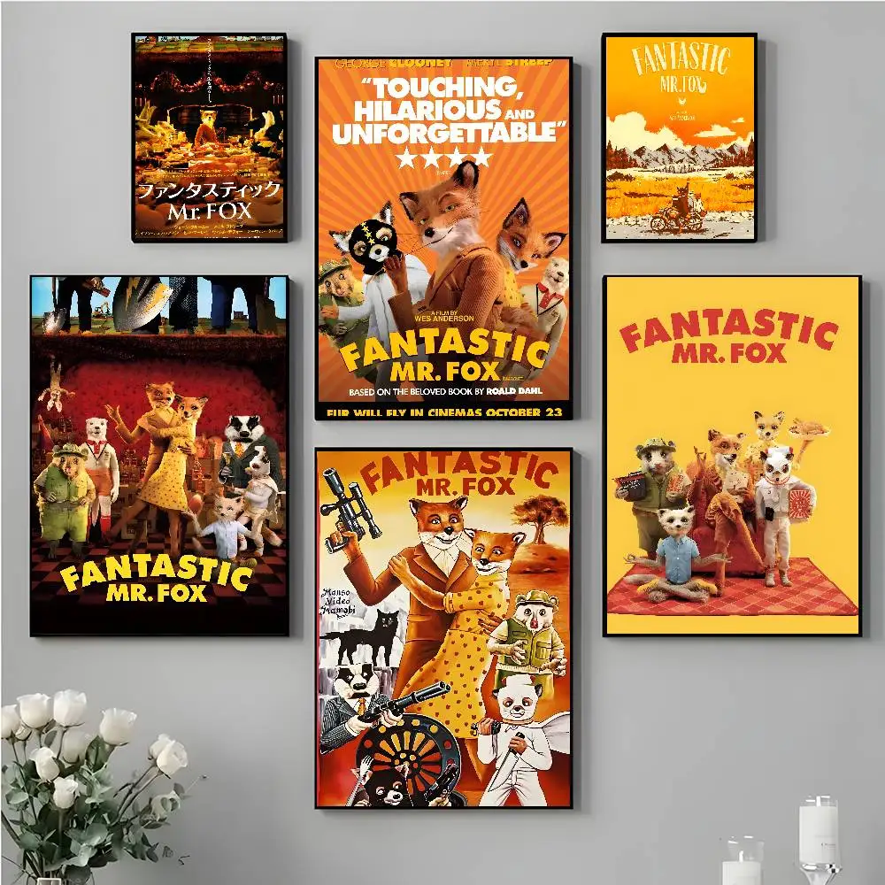Film F-Fantastischer Mr Fox Poster Selbstklebende Kunst Wasserdichter Papieraufkleber Kaffeehaus Bar Zimmer Wanddekoration