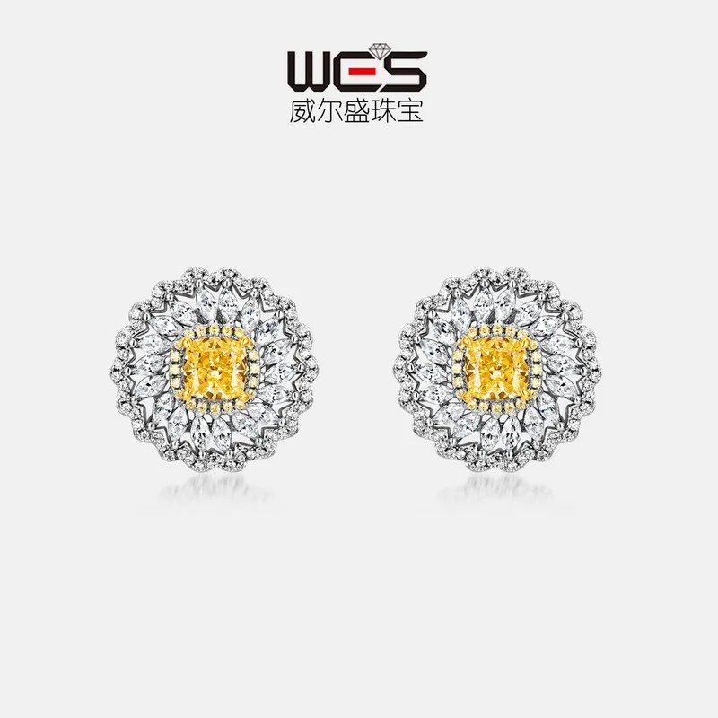 

Jewelry Daisy High Carbon Diamond Earrings 18K Gold Inlaid with Colored Baby Stones PT950 Platinum Diamond Sweet
