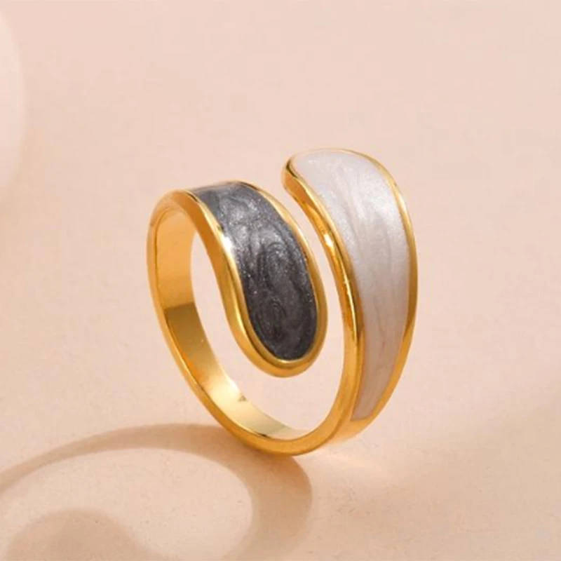 Women's Retro Gold Color Double Oil Drip Open Ring, Adjustable