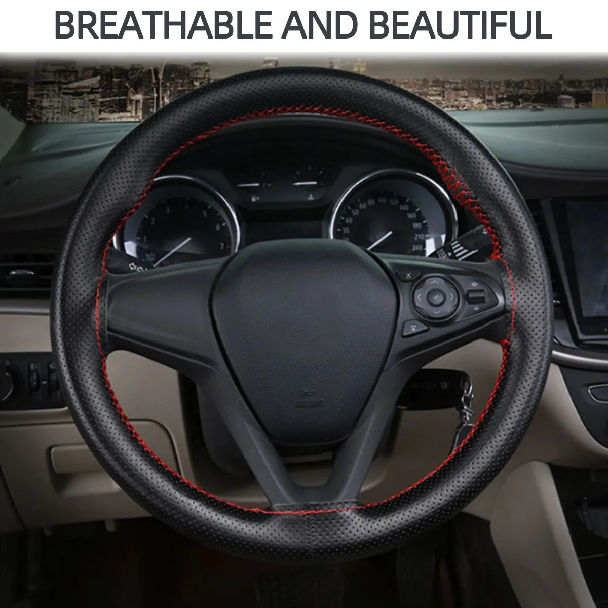 Steering Wheel Cover Stitch on Wrap, Breathable Anti-Slip Car Steering Wheel Protector for Max Diameter 15 Inch image 3