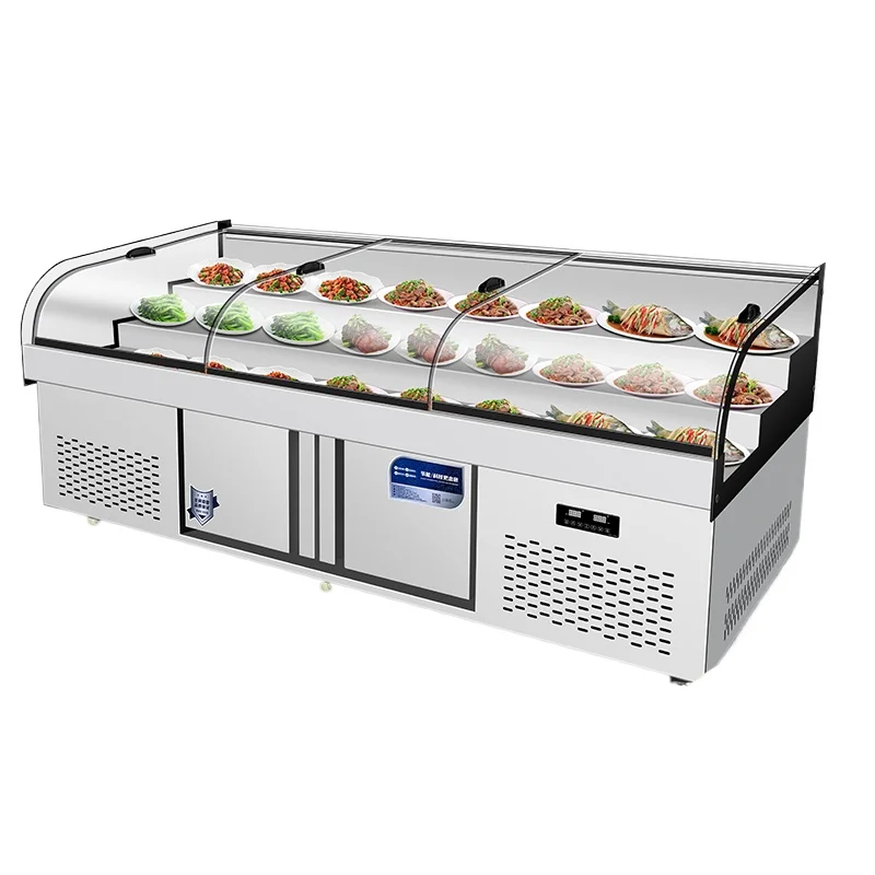 

Трехтемпературный шкаф-витрина с тремя лестницами, морозильная камера, коммерческая приготовленная еда, холодная посуда, шкаф La Carte, холодильный Seafoo