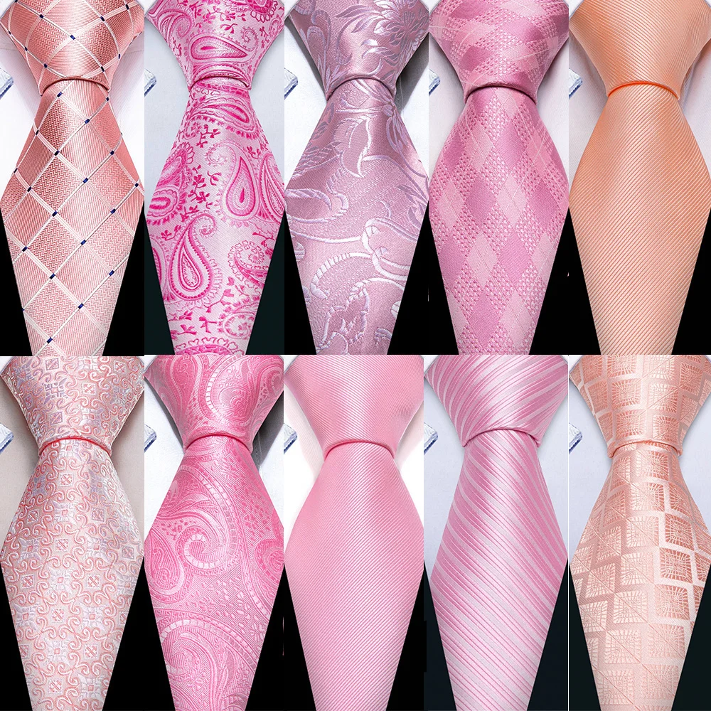 

Peach Pink Wedding Ties For Men Exquisite Paisley Silk Pocket Square Cufflink Sets Fashion Woven Suit Necktie Groom Barry.Wang