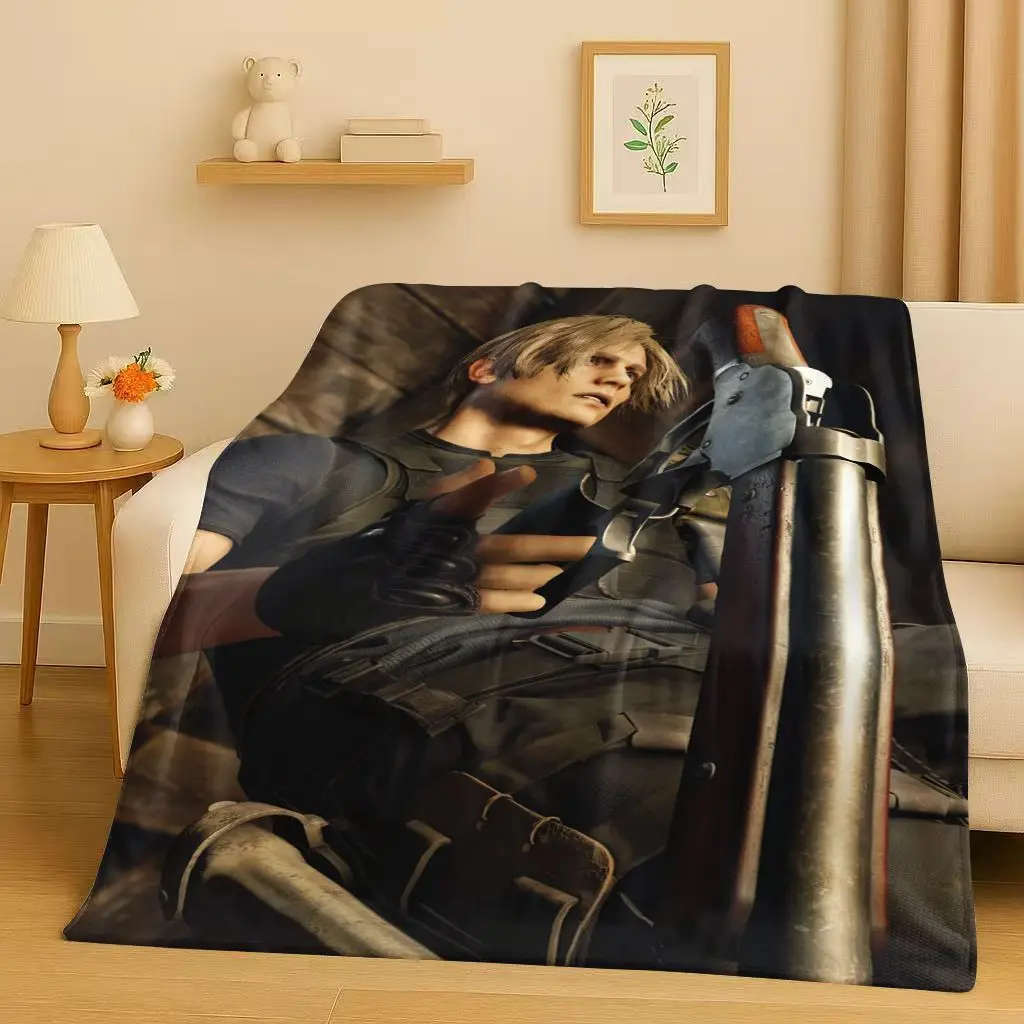 Manta de franela de jugador de dibujos animados de Leon R-Resident Evil Game, manta de felpa ultra suave y cálida para el hogar, dormitorio, cama, funda de sofá, Picnic para niños