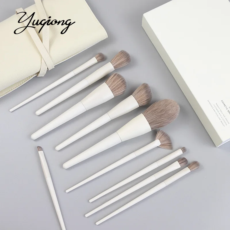 New 10 Pcs Zero Degree Makeup Brushes Cangzhou High-quality Wooden Handle Gift Box Set Loose Powder Foundation Eyeshadow Brush