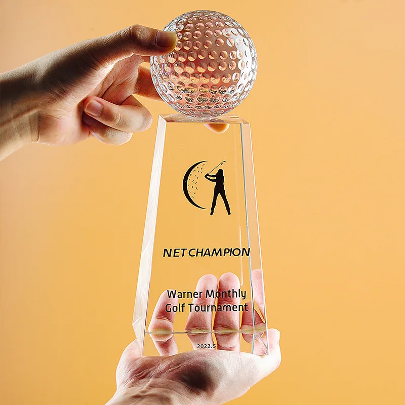 Crystal Trophy for Sports Event, Customized Enterprise Awards, Excellent Employee Team Trophies, Earth Golf Ball, Trapezoid, 1PC