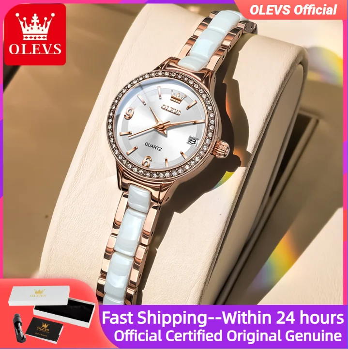 

OLEVS женские часы водостойкие светящиеся кварцевые наручные часы с автоматической датой керамический ремешок часы с бриллиантами