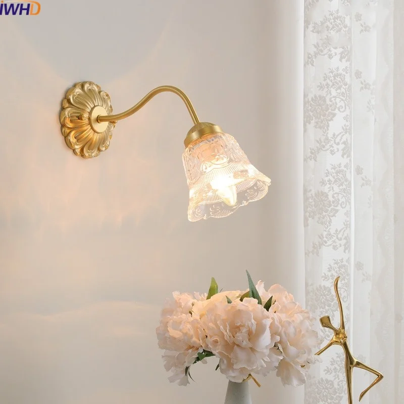 

IWHD Glass Copper LED Wall Lamp 4w Bulb Coffee Bedroom Living Room Home Decor Modern Bathroom Mirror Light Fixtures Arandela