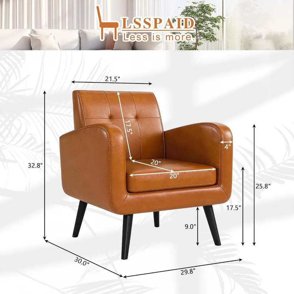Accent Chair, ern PU Leather Living Room Chairs, Comy Upholstered Armchairs Single Soa Chair with Solid Wood Legs or Aparent, Oi