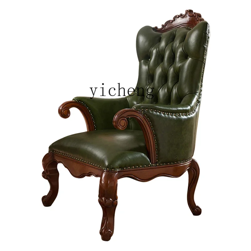 

ZK American leather chair all solid wood single sofa chair retro European balcony leisure chair