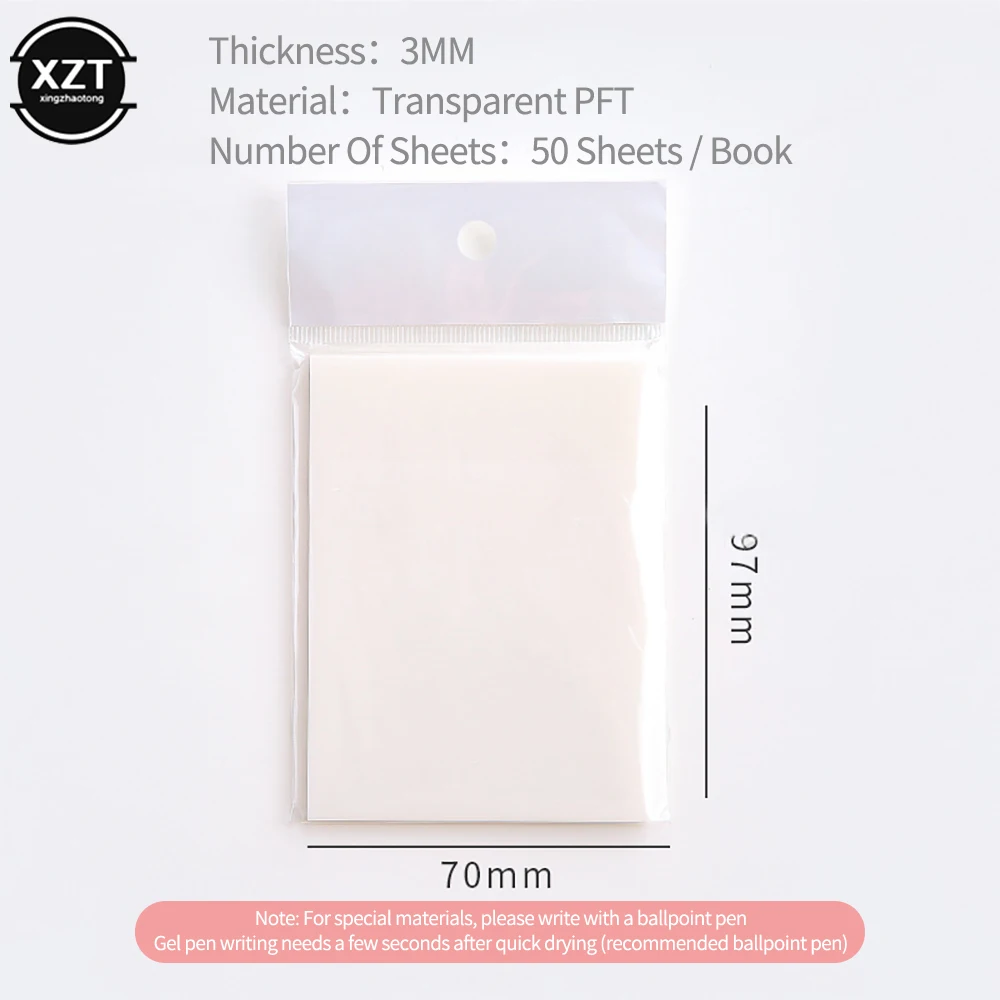 XZT 50/100 Lembar Transparan Tahan Air Diposting It Sticky Note Pad Notes Posits untuk Alat Tulis Sekolah Perlengkapan Kantor