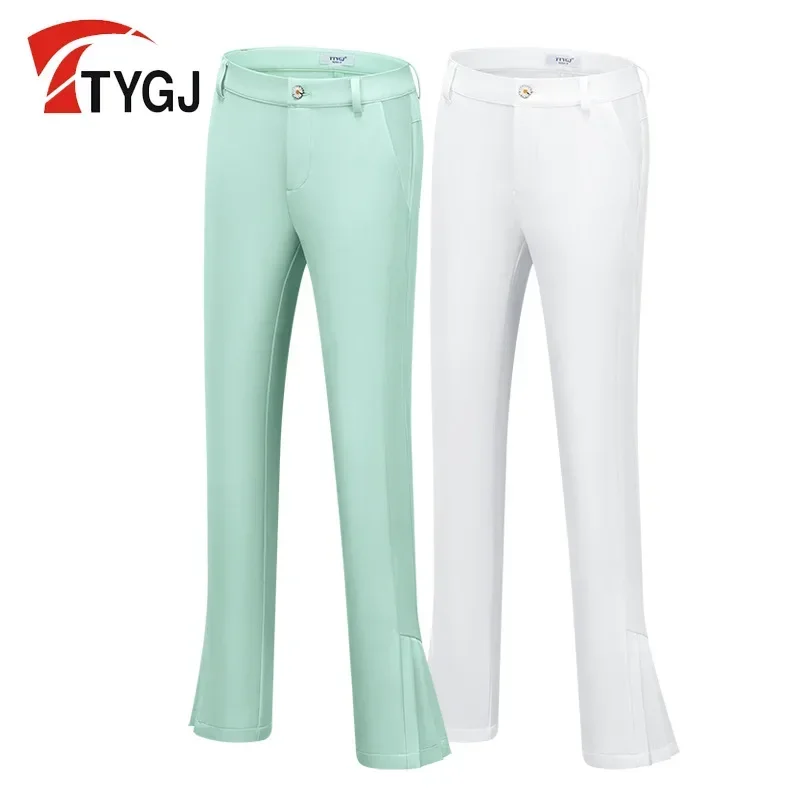 TTYGJ Autumn Ladies Casual Golf Pants Women High-Waisted Flared Trousers Slim Solid Sweatpants Elegant Pleated Golf Pants