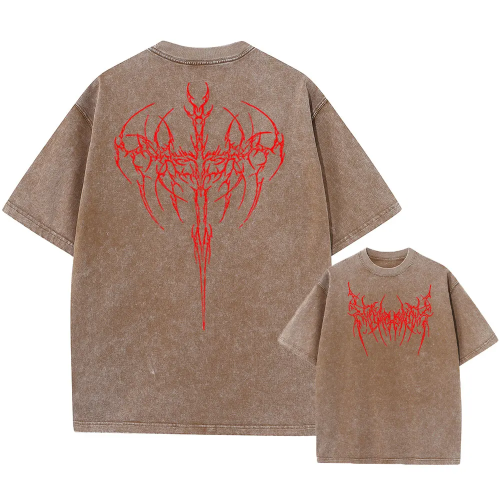 Herren Vintage Baumwoll-T-Shirts Harajuku Gothic Streetwear Weiche Y2k Acid Washed T-Shirts Mädchen Lose Mode Bedruckte Oberteile Unisex – Detail 9