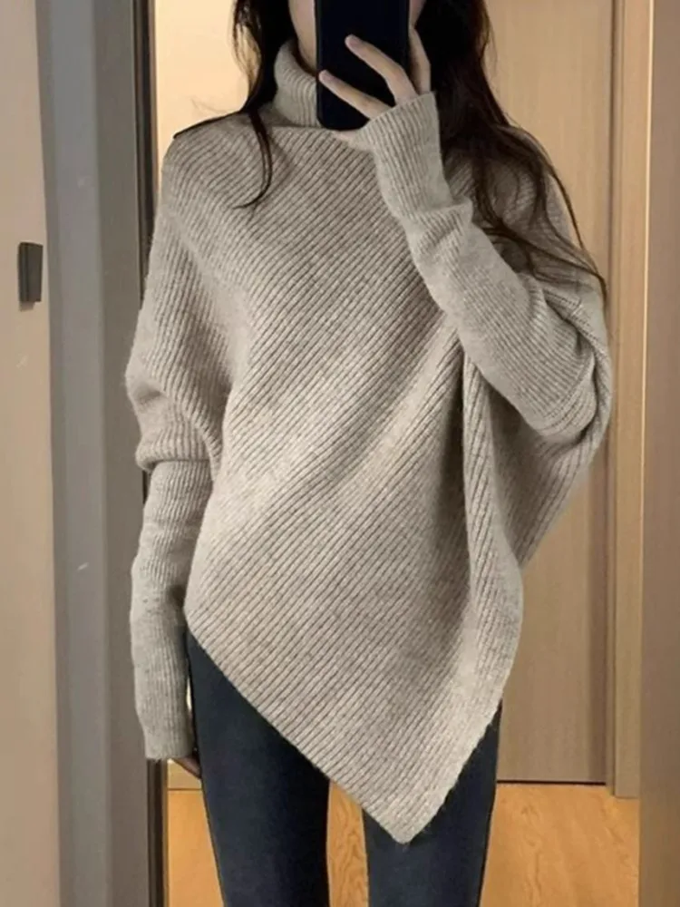 Irregular high neck sweater autumn/winter 2024 Korean version autumn/winter new high-end soft knitted sweater