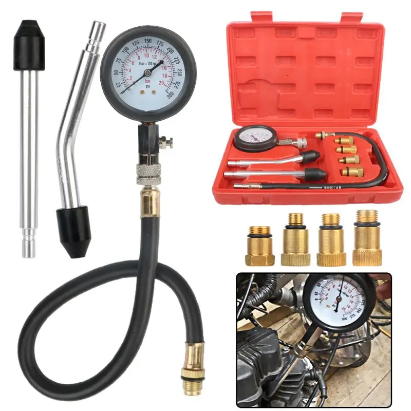 

Car Engine Compression Tester Kit 0-300 PSI With 4 Copper Adapter Pressure Gauge Fuel Test Tools Kit