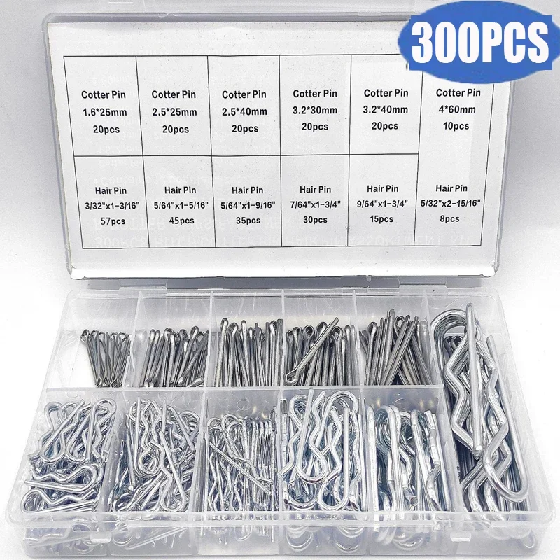 300PCS Metal Pins U-shaped R-type Cotter Pins Wave Latch Bolt Locking Pin Split Pin Tractor Clip Mechanical