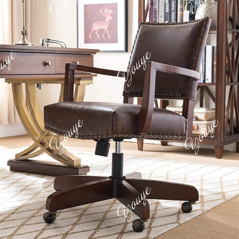 

Американский стул босса, кожаный компьютерный стул, офисный стул, бытовой детский стул из массива дерева, перевод, учебная спинка, класс