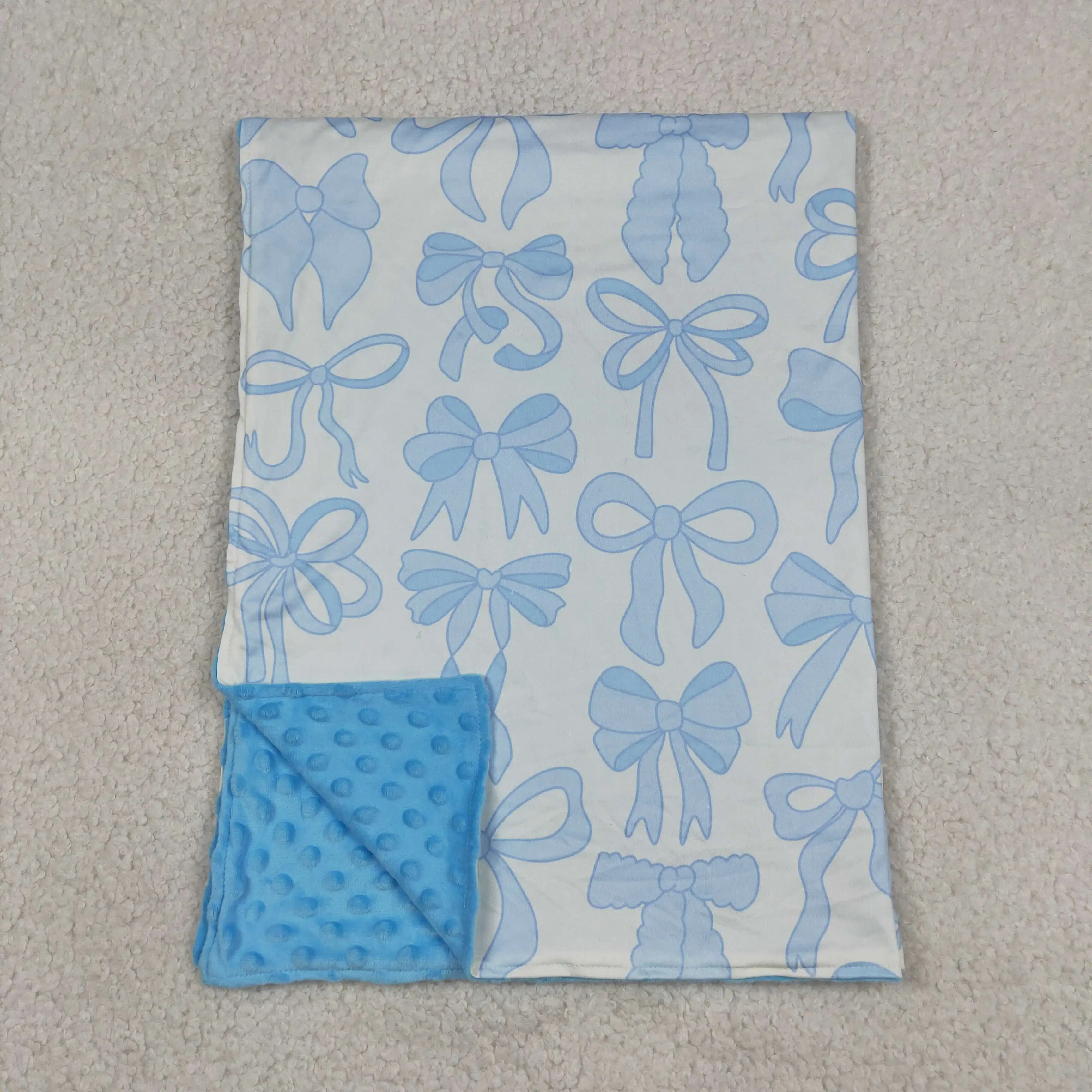 Wholesale Toddler Girls Flannel Blanket Baby Girl Children Thin Quilt Kids Girls Blue Bows Bedding Fleece