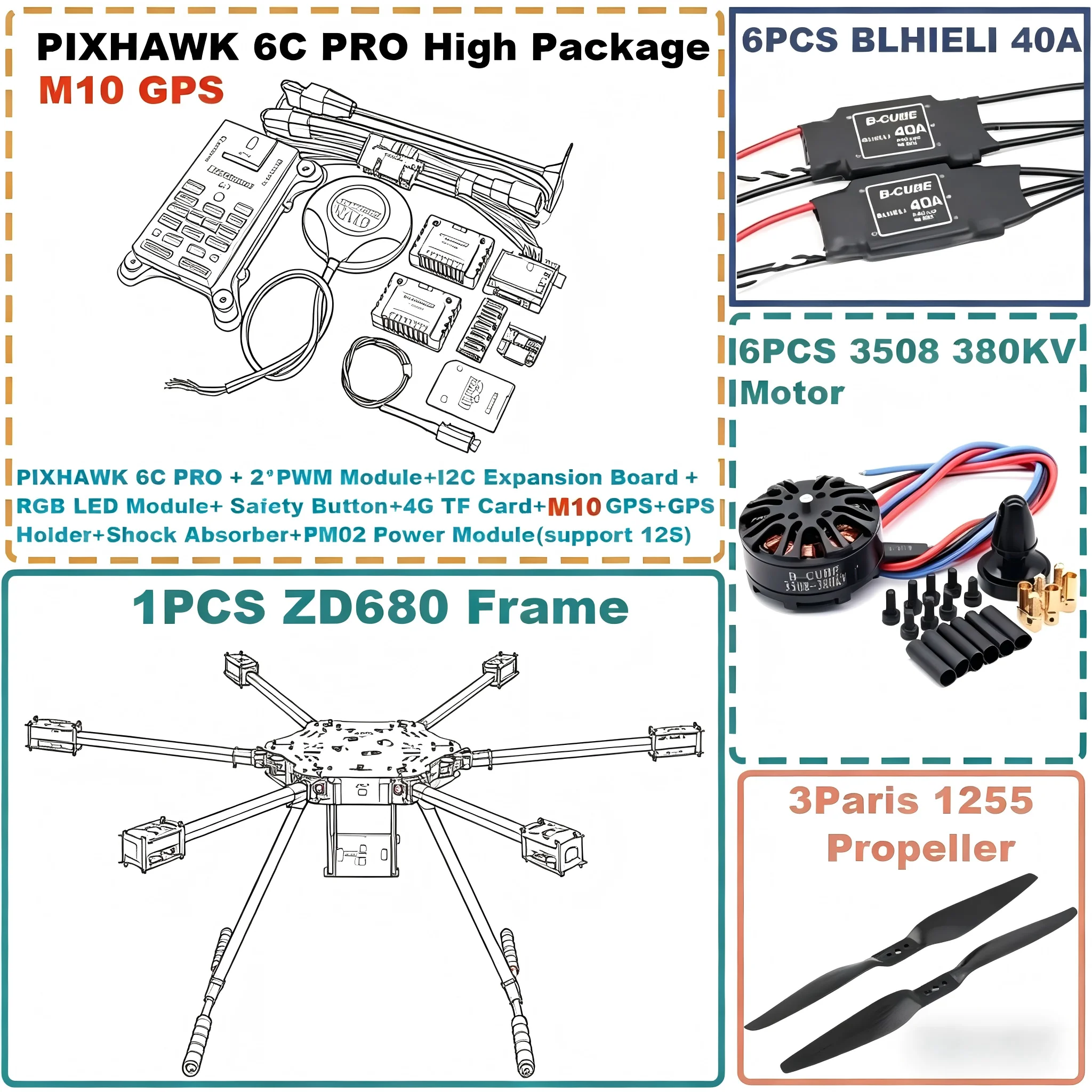 

ZD680 6C PRO M8N M9N M10 Полностью карбоновый гексакоптер с шестироторной складной рамой и несъемным шасси PIXHAWK