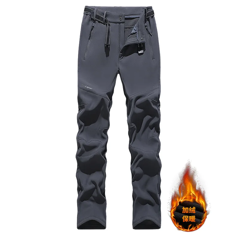 Men Outdoor Elastic Plus Velvet Camping Hiking Pants Quick Dry Breathable Waterproof Anti-Ultraviolet Trekking Climbing Trousers