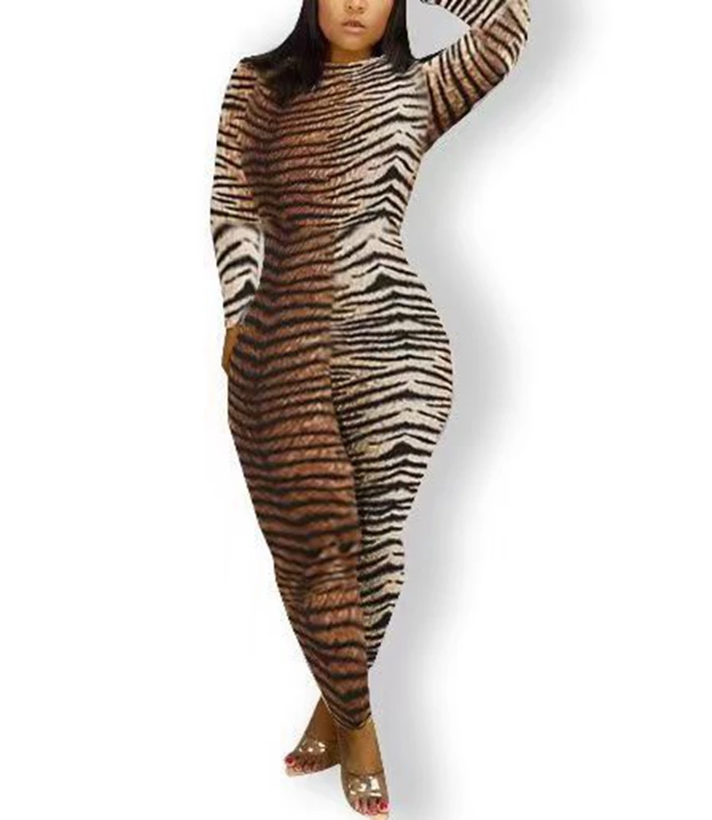 Imagem -02 - Macacão e Macacão Tigre Leopardo Feminino Estampado Manga Comprida Bodycon Gola o Macacão Sexy de Festa Outono 2023