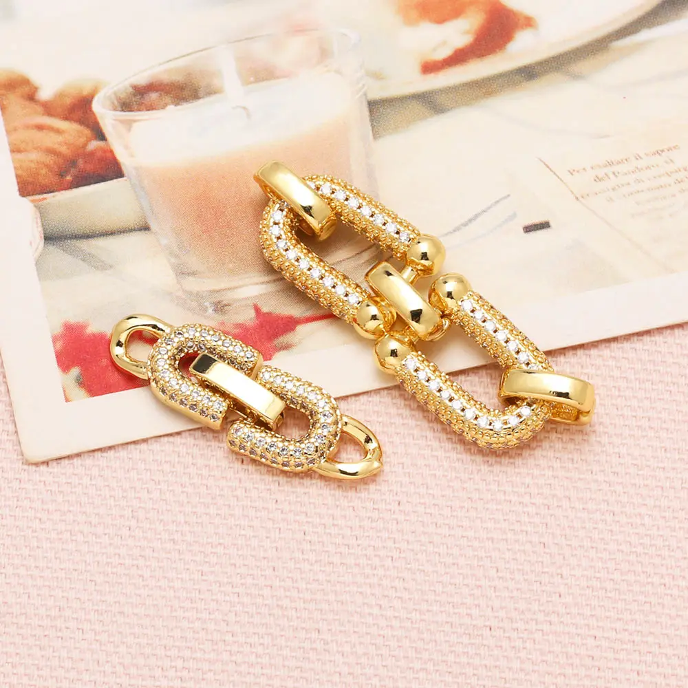OCESRIO Trendy White Crystal Big Connect Buckle Charms for Bracelet Copper Gold Plated Clasp Jewelry Making Component chma370