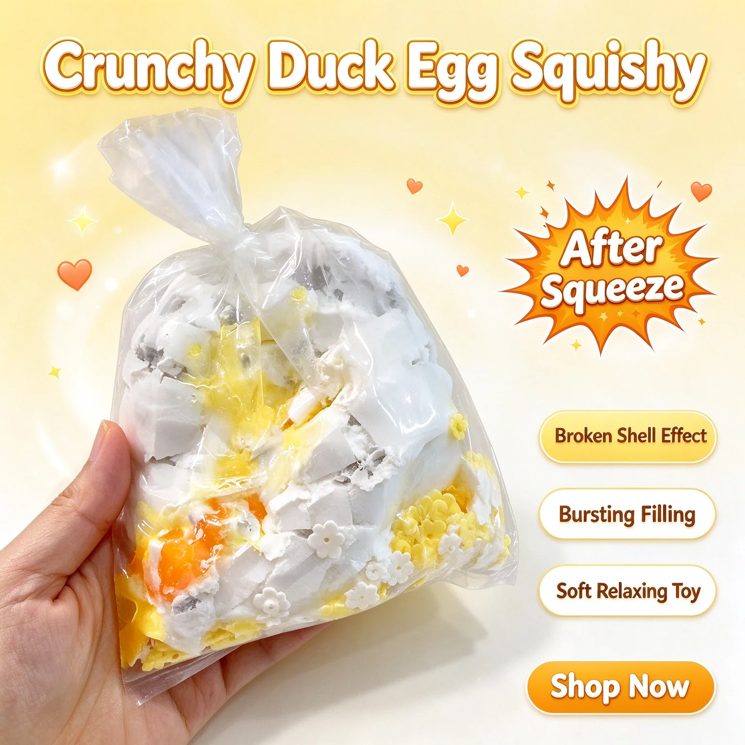New Burst Duck Egg Crispy Shell Squishy Fidget Toy, Crunchy Texture Stress Relief Anti Anxiety Desk Squeeze Gift Festival