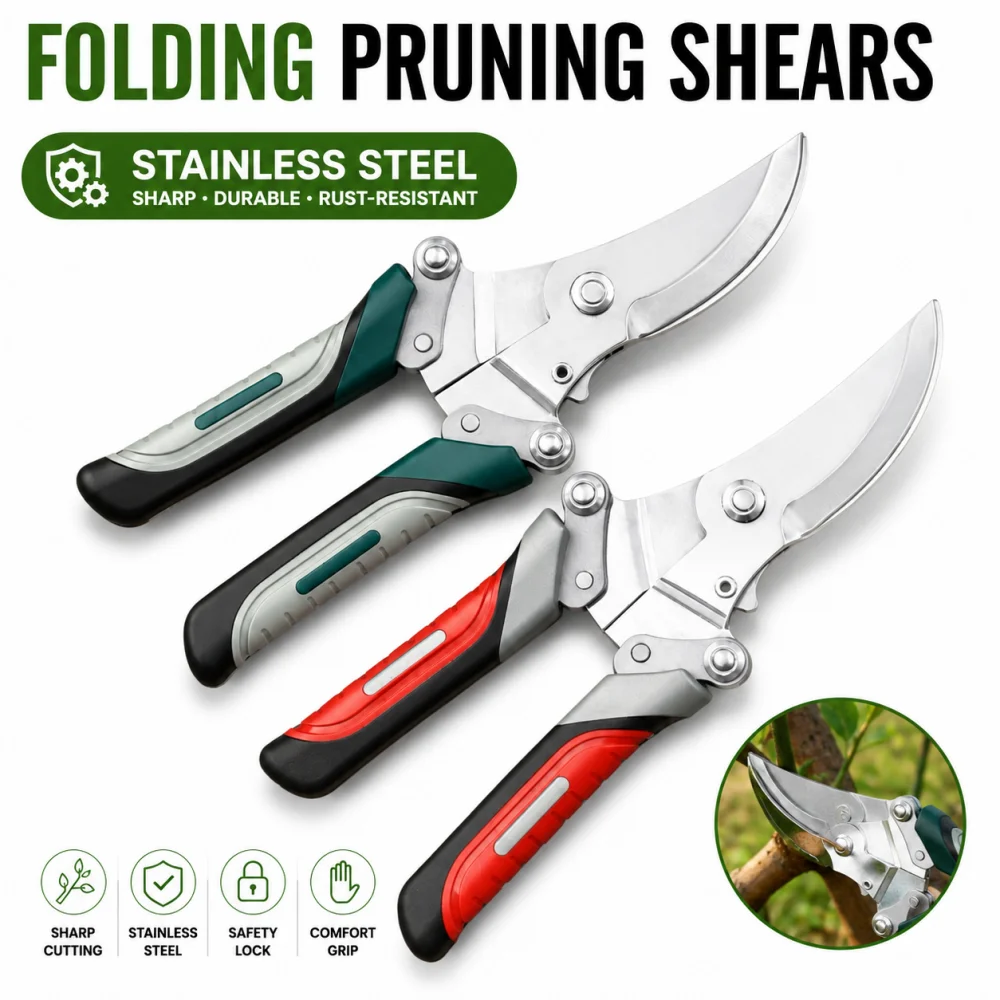 Portable Foldable Garden Pruning Shears Anti-slip Handle Rustproof Secateurs for Orchard Fruit Picking Bonsai Trimming